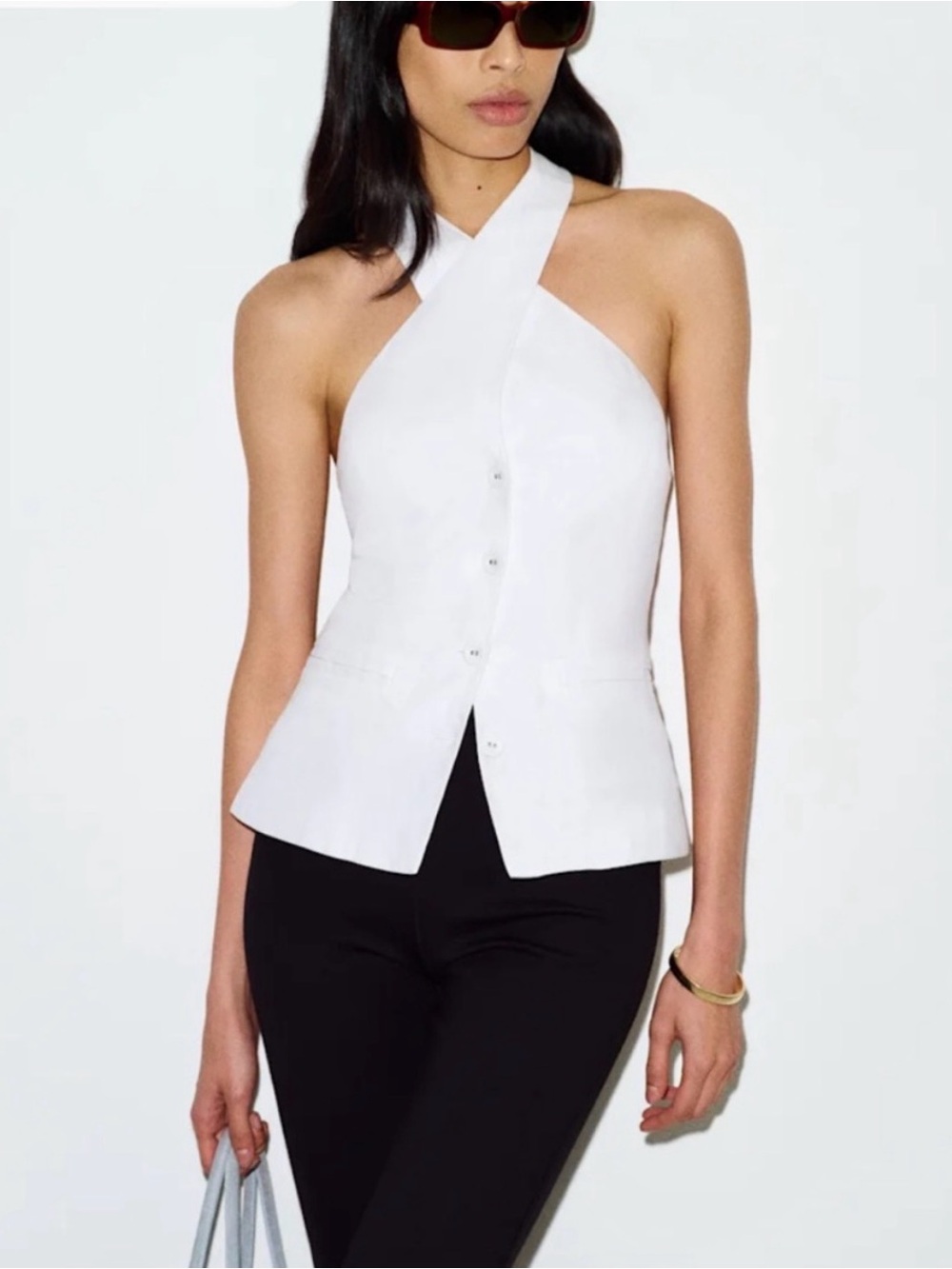 Reformation White Halter Button-Front Camisole